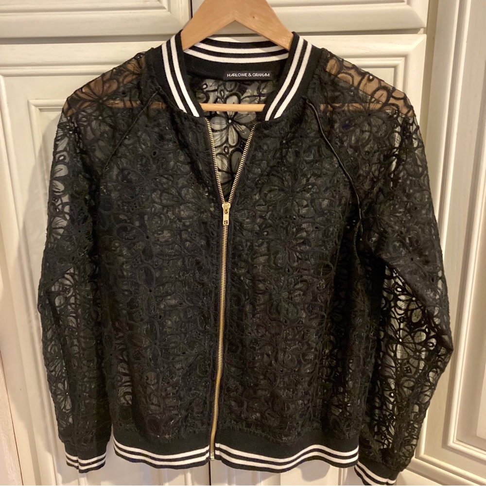Harlowe & Graham Black Lace Bomber Jacket Size S